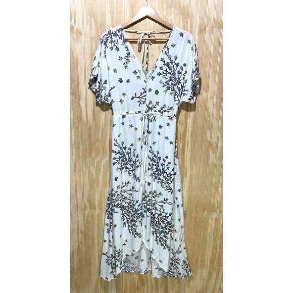 Lovestitch maxi dress peasant boho fall green floral high low hem casual women S - Picture 6 of 7